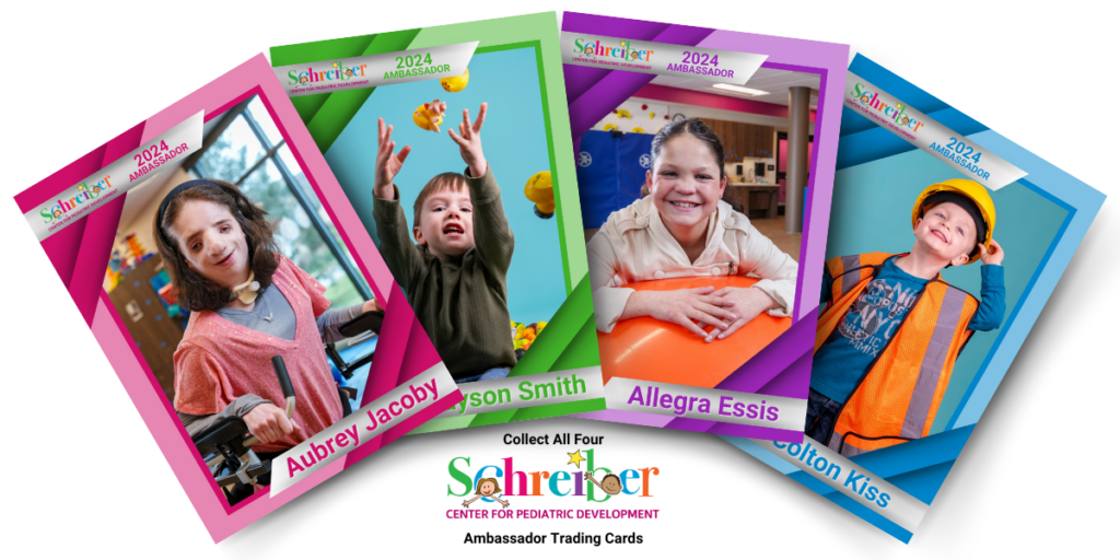 A rendering of the four Schreiber Ambassador's trading cards.