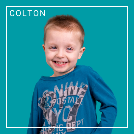 Colton a 2024 Schreiber Ambassador with a teal background.