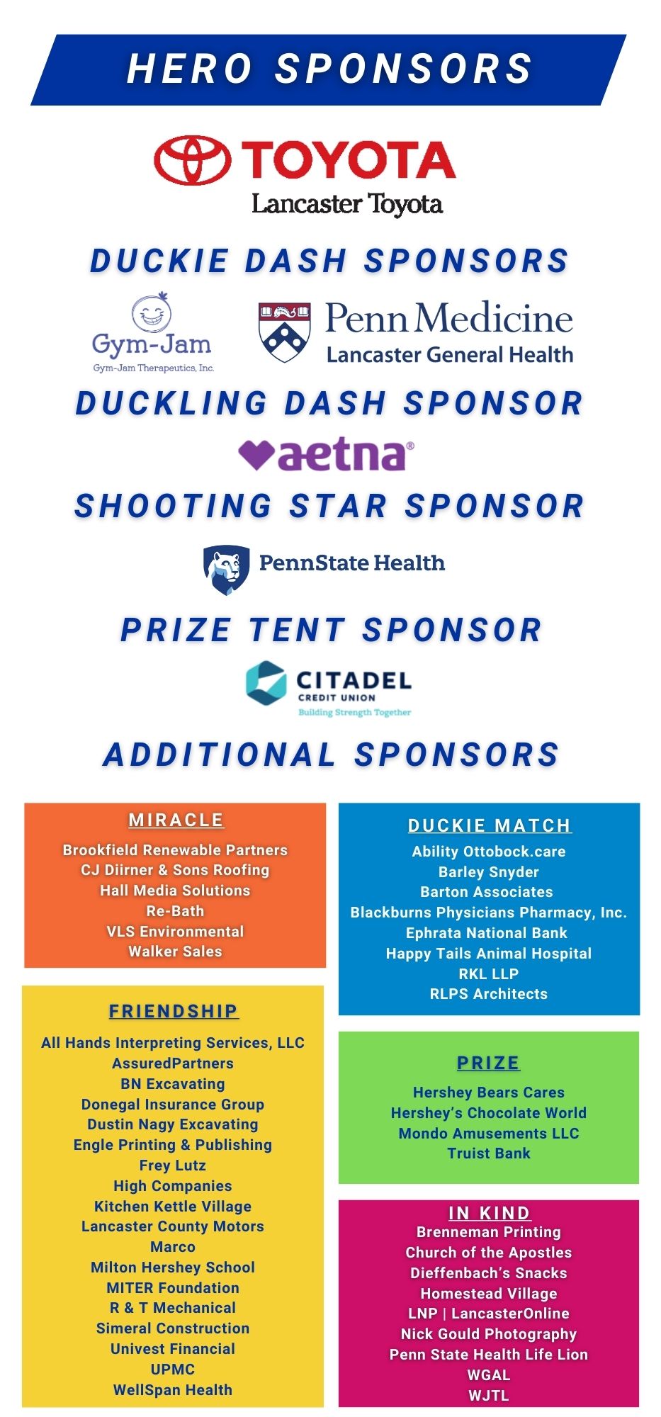 List of all 2025 Duckie Event Sponsors